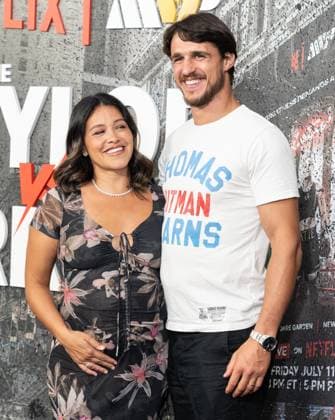July 11, 2025, Bronx, New York, USA: Gina Rodriguez and Joe Locicero arrive for Katie Taylor vs Amanda Serrano 3 boxing bout at Madison Square Garden in New York, NY on July 11, 2025 Bronx USA - ZUMAr339 20250711_znp_r339_092 Copyright: xLevxRadinx