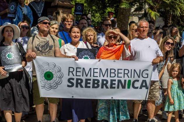 Peace Walk to Remember Srebrenica - 30th Anniversary Commemoration A large group of people gathered at Parliament Square to show respect to the victims of the Srebrenica genocide that took place 30 years ago. They later marched towards Regents Park., Credit:Zak Irfan Avalon  Copyright: xZakxIrfanx xAvalonx 1021429555