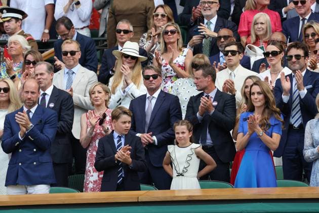 . 13 07 2025. London, United Kingdom. Prince William and Kate Middleton with their children Prince George and Princess Charlotte in the Royal Box for the Mens Singles Final on the last day of the Wimbledon Tennis Championships in London .  xStephenxLockx xi-Imagesx IIM-26103-0098