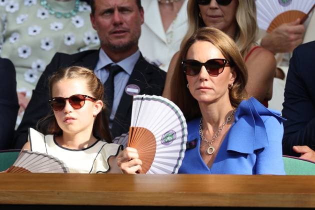 . 13 07 2025. London, United Kingdom. Prince William and Kate Middleton with their children Prince George and Princess Charlotte in the Royal Box for the Mens Singles Final on the last day of the Wimbledon Tennis Championships in London .  xStephenxLockx xi-Imagesx IIM-26103-0163