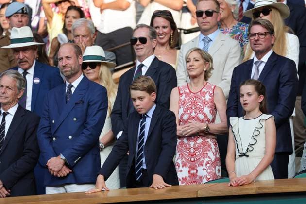 . 13 07 2025. London, United Kingdom. Prince William and Kate Middleton with their children Prince George and Princess Charlotte in the Royal Box for the Mens Singles Final on the last day of the Wimbledon Tennis Championships in London .  xStephenxLockx xi-Imagesx IIM-26103-0200