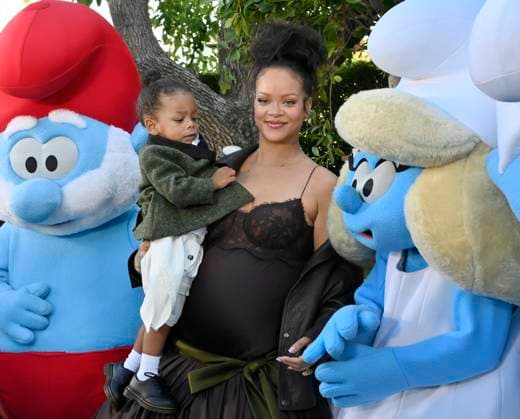 Rihanna, the voice of Smurfette in the animated musical comedy Smurfs and her son Riot Rose Mayers attend the premiere of the motion picture at Paramount Studios in Los Angeles on Sunday, July 13, 2025. Storyline: When Papa Smurf (John Goodman) is mysteriously taken by evil wizards, Razamel and Gargamel, Smurfette (Rihanna) leads the Smurfs on a mission into the real world to save him. With the help of new friends, the Smurfs must discover what defines their destiny to save the universe.  LAP2025071318 JIMxRUYMEN