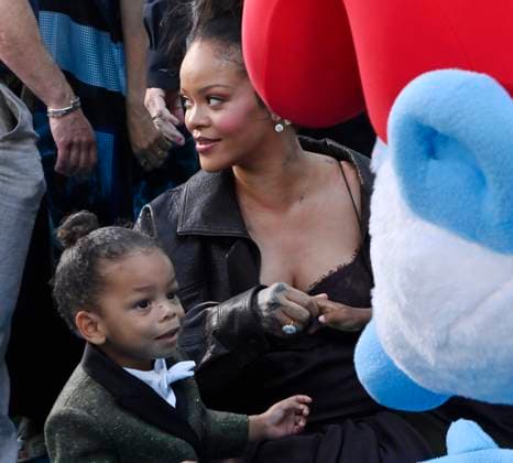 Rihanna, the voice of Smurfette in the animated musical comedy Smurfs and her son Riot Rose Mayers attend the premiere of the motion picture at Paramount Studios in Los Angeles on Sunday, July 13, 2025. Storyline: When Papa Smurf (John Goodman) is mysteriously taken by evil wizards, Razamel and Gargamel, Smurfette (Rihanna) leads the Smurfs on a mission into the real world to save him. With the help of new friends, the Smurfs must discover what defines their destiny to save the universe.  LAP2025071314 JIMxRUYMEN