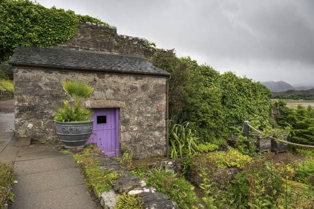 Alter Steinschuppen, Inverewe Gardens, einer der nördlichst gelegenen botanischen Gärten der Welt, gegründet von Osgood Mackenzie, Walled Garden, ummauerter Garten, Poolewe, Loch Ewe, Highlands, Hochland, Schottland, Großbritannien, Europa Old stone shed, Inverewe Gardens, one of the most northerly botanical gardens in the world, founded by Osgood Mackenzie, Walled Garden, Poolewe, Loch Ewe, Highlands, Highlands, Scotland, Great Britain Copyright: imageBROKER OlafxKrüger ibxomk13848285.jpg