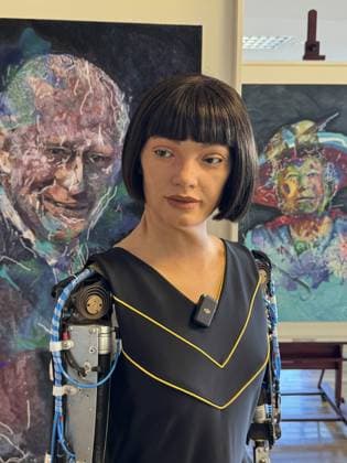 World’s first ultra-realistic robot paints portrait of King Charles STRICTLY EMBARGOED UNTIL 00.01 GMT 17.07.2025 Story from Jam Press (Robot Paints King) Pictured: Ai-Da in front of portraits of King Charles III and Queen Elizabeth II. World’s first ultra-realistic robot paints portrait of King Charles The world’s first ultra-realistic robot has painted a portrait of King Charles. Ai-Da is powered by AI and has become the world’s first robot to paint a picture of His Majesty. The portrait was created using her robotic arms and an inbuilt camera in her eyes. According to her creators, Ai-Da is said to be the first ultra-realistic robot capable of drawing people from life using her eye and a pencil in her hand. The portrait, titled A  Copyright: xJamxPress