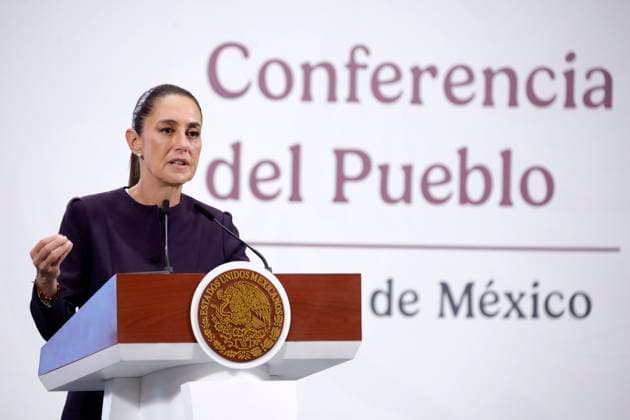 MexicoÃ¢â‚¬â ¢s President Claudia Sheinbaum Pardo, speaks about the strategies to be implemented for Mexican state-owned companies such as Mexicana de Aviacion, the passenger and cargo train, and the Mundo Maya Group during a briefing at National Palace. on July 16, 2025 in Mexico City, Mexico. Mexico City Mexico - ZUMAe321 20250716_zia_e321_001 Copyright: xLuisxBarronx