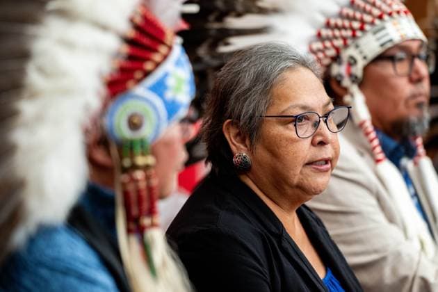 July 17, 2025, Ottawa, On, Canada: Chief Phyllis Whitford of OöÄÃ Chiese First Nation speaks during a press conference on the sidelines of the First Nations Summit in Ottawa, on Thursday, July 17, 2025. Ottawa Canada  - ZUMAc35_ 20250717_zaf_c35_048 Copyright: xSpencerxColbyx