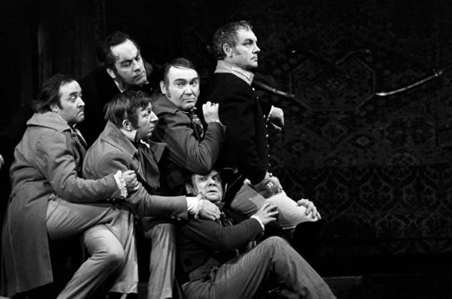 Scene from play The Government Inspector directed by Georgy Tovstonogov 8966656 07.09.1986 A scene from the play The Government Inspector based on the comedy by Nikolai Gogol directed by Georgy Tovstonogov. Gorky Leningrad Academic Bolshoi Drama Theater (now the Tovstonogov Russian State Academic Bolshoi Drama Theater). The actors who participated in the scene were: Kirill Lavrov (Gorodnichy), Georgy Shtil (Dobchinsky), Vadim Medvedev (Lyapkin-Tyapkin), Nikolai Trofimov (Khlopov), Vsevolod Kuznetsov (Zemlyanika), Mikhail Danilov (Bobchinsky). Rudolf Kucherov Sputnik St. Petersburg Russia  Copyright: xRudolfxKucherovx