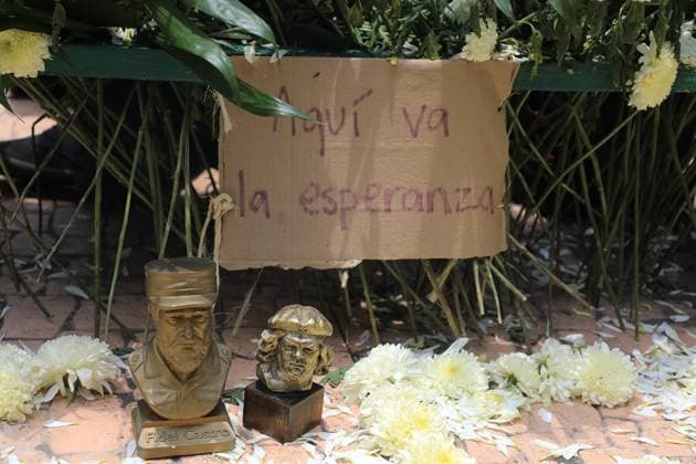 Protest Against the Removal of Statues of Cuban Revolutionary Leaders Sculptures of Fidel Castro and Che Guevara are seen during a protest against the removal of statues of Cuban revolutionary leaders Che Guevara and Fidel Castro in Tabacalera Park by CuauhtÃ moc Mayor Alessandra Rojo de la Vega. on July 20, 2025 in Mexico City, Mexico. (Photo by Ian Robles Eyepix Group) Copyright: xIanxRobles xEyepixxGroupx EL_20072025_162063JPEG