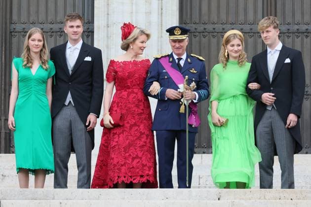 Bilder des Jahres 2025, Entertainment 07 Juli Princess Eleonore, Prince Gabriel, Queen Mathilde, King Philippe - Filip of Belgium, Crown Princess Elisabeth and Prince Emmanuel pictured at the Te Deum mass, on the occasion of the Belgian National Day, at the Saint Michael and Saint Gudula Cathedral (Cathedrale des Saints Michel et Gudule Sint-Michiels- en Sint-Goedele kathedraal) in Brussels, Monday 21 July 2025.  BENOITxDOPPAGNE 129692653