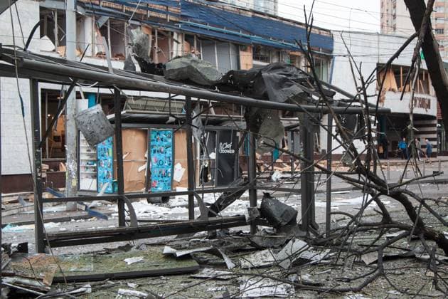The Lukianivska metro station building and a nearby public transport stop are damaged by a Russian missile and drone strike, Kyiv, Ukraine, on July 21, 2025. In the early hours of Monday, July 21, Russian troops attacked the Ukrainian capital with drones and missiles, killing one person and injuring six others, including a 15-year-old girl. (Photo by Kirill Chubotin Ukrinform) Russian attack damages Kyiv metro station  Copyright: xKirillxChubotinx
