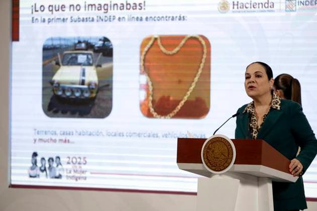 Mexico™s President Claudia Sheinbaum Holds Briefing Director of the Institute to Return Stolen Goods to the People, Monica Fernandez Balboa speaks during a briefing conference at National Palace. on July 24, 2025 in Mexico City, Mexico. (Photo by Luis Barron Eyepix Group) Copyright: xLuisxBarronx xEyepixxGroupx LB_24072025_162351