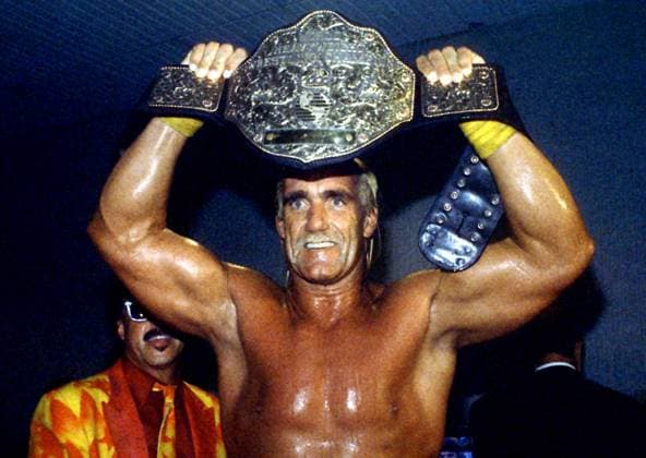 Jul 17, 1994 - Miami, Florida, USA - TERRY HULK HOGAN celebrates winning after the fight with RICK Nature Boy FLAIR at the World Champion Wrestling Bash At The Beach in 1994. Miami USA - ZUMAg120 19940717_zph_g120_479 Copyright: xStanxGelbergx