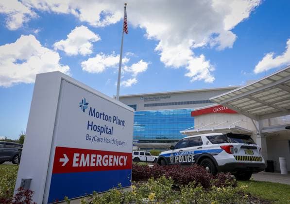 July 24, 2025, Clearwater, Florida, USA: A Clearwater Police vehicle is seen near the Emergency entrance at Morton Plant Hospital Thursday, July 24, 2025 in Clearwater. Terry Bollea, better known as Hulk Hogan, was rushed to Morton Plant Thursday morning and later died. Clearwater USA - ZUMAs70_ 20250724_zan_s70_050 Copyright: xChrisxUrsox