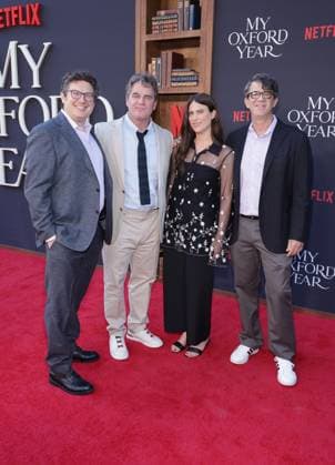 LOS ANGELES, CA - JULY 24: Isaac Klausner, Marty Bowen, Laura Quicksilver and Wyck Godfrey at the NETFLIX Los Angeles premiere of My Oxford Year on July 24, 2025 at the Tudum Theater in Los Angeles, California. Copyright: xMediaPunchx