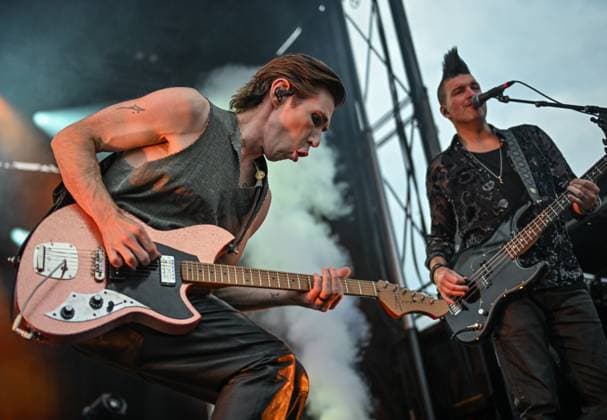 Marianas Trench Live At KDays 2025 Edmonton EDMONTON, CANADA JULY 23: Josh Ramsay (vocals) and Mike Ayley (bass) of Marianas Trench, a Canadian pop rock band from Vancouver, performs live during the K-Days Festival in Edmonton, Alberta, Canada, on July 23, 2025. Edmonton Canada  Copyright: xArturxWidakx originalFilename: widak-marianas250723_npuJc.jpg