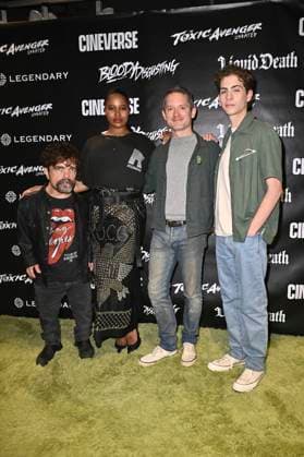 Peter Dinklage, Taylour Paige, Elijah Wood und Jacob Tremblay bei der Premiere des Kinofilms The Toxic Avenger auf der San Diego Comic-Con International 2025 im Digital Gym Cinema. San Diego, 24.07.2025