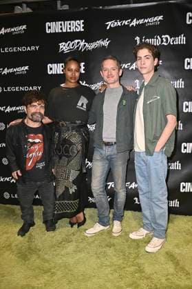 Peter Dinklage, Taylour Paige, Elijah Wood und Jacob Tremblay bei der Premiere des Kinofilms The Toxic Avenger auf der San Diego Comic-Con International 2025 im Digital Gym Cinema. San Diego, 24.07.2025
