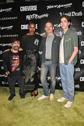 Peter Dinklage, Taylour Paige, Elijah Wood und Jacob Tremblay bei der Premiere des Kinofilms The Toxic Avenger auf der San Diego Comic-Con International 2025 im Digital Gym Cinema. San Diego, 24.07.2025