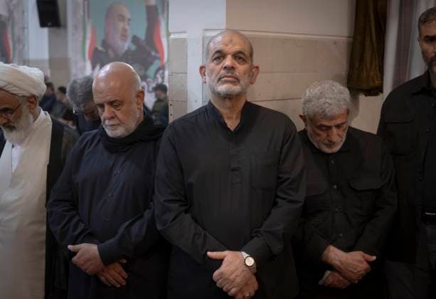 IRGC Commander Attends Memorial Ceremony in Tehran Former IRGC officer and current Iranian Interior Minister, Ahmad Vahidi, commander of the Islamic Revolutionary Guard Corps Quds Force, Esmail Qaani, and Iraj Masjedi, Deputy Coordinator of the Islamic Revolutionary Guard Corps (IRGC) Quds Force, participate in a ceremony to mark the memory of former IRGC commander, Hossein Salami, who is killed in Israeli attacks, at a mosque in an IRGC organizational house complex in Tehran, Iran, on July 25, 2025. Tehran Tehran Iran  Copyright: xMortezaxNikoubazlx originalFilename: nikoubazl-iranisra250725_npjoq.jpg