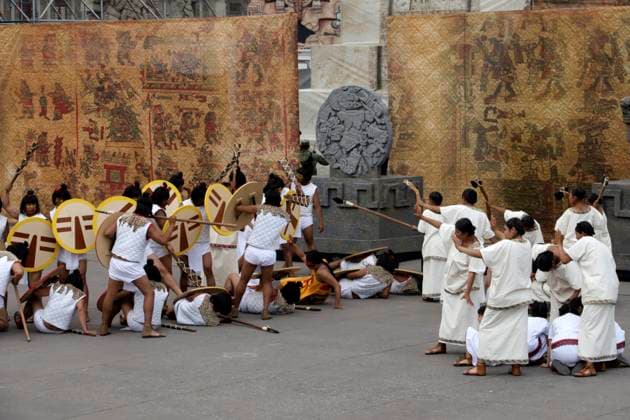 700th Anniversary of the Tenochtitlan Foundation Ceremony Actors performing during the ceremony for 700th Anniversary of the Tenochtitlan Foundation at main square Zocalo. on July 26, 2025, in Mexico City, Mexico. (Photo by Luis Barron Eyepix Group) Copyright: xLuisxBarronx xEyepixxGroupx LB_26072025_162755