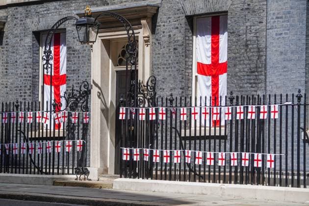10 Downing Street Decorated With England Flags to celebrate Lionesses Euro 2025 Victory, London, 28 July 2025 London 28 July 2025. The facade of 10 Downing Street is decorated With England flags and bunting after the England women football team, the Lionesses victory against Spain at the Euro 2025 championships in Basel Switzerland on Sunday 27 July, Credit:Amer Ghazzal Avalon  Copyright: xAmerxGhazzalx xAvalonx 1026273397
