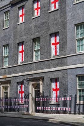10 Downing Street Decorated With England Flags to celebrate Lionesses Euro 2025 Victory, London, 28 July 2025 London 28 July 2025. The facade of 10 Downing Street is decorated With England flags and bunting after the England women football team, the Lionesses victory against Spain at the Euro 2025 championships in Basel Switzerland on Sunday 27 July, Credit:Amer Ghazzal Avalon  Copyright: xAmerxGhazzalx xAvalonx 1026273475