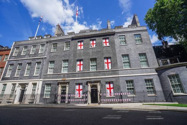 10 Downing Street Decorated With England Flags to celebrate Lionesses Euro 2025 Victory, London, 28 July 2025 London 28 July 2025. The facade of 10 Downing Street is decorated With England flags and bunting after the England women football team, the Lionesses victory against Spain at the Euro 2025 championships in Basel Switzerland on Sunday 27 July, Credit:Amer Ghazzal Avalon  Copyright: xAmerxGhazzalx xAvalonx 1026273615