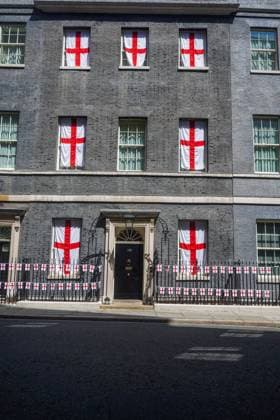 10 Downing Street Decorated With England Flags to celebrate Lionesses Euro 2025 Victory, London, 28 July 2025 London 28 July 2025. The facade of 10 Downing Street is decorated With England flags and bunting after the England women football team, the Lionesses victory against Spain at the Euro 2025 championships in Basel Switzerland on Sunday 27 July, Credit:Amer Ghazzal Avalon  Copyright: xAmerxGhazzalx xAvalonx 1026273696