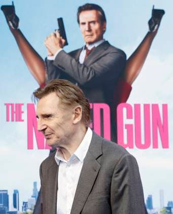 Liam Neeson arrives on the red carpet for Paramount Pictures The Naked Gun Premiere at the SVA Theatre on Monday, July 28, 2025 in New York City.  NYP20250729309 JOHNxANGELILLO