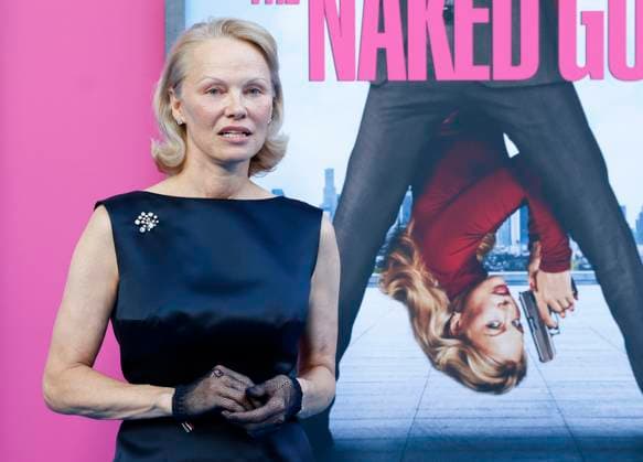 Pamela Anderson arrives on the red carpet for Paramount Pictures The Naked Gun Premiere at the SVA Theatre on Monday, July 28, 2025 in New York City.  NYP20250729313 JOHNxANGELILLO