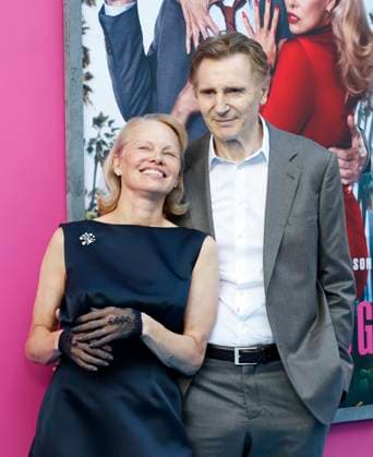 Pamela Anderson and Liam Neeson arrive on the red carpet for Paramount Pictures The Naked Gun Premiere at the SVA Theatre on Monday, July 28, 2025 in New York City.  NYP20250729324 JOHNxANGELILLO