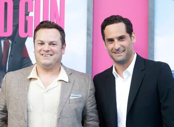Dan Gregor and Doug Mand arrive on the red carpet for Paramount Pictures The Naked Gun Premiere at the SVA Theatre on Monday, July 28, 2025 in New York City.  NYP20250729331 JOHNxANGELILLO