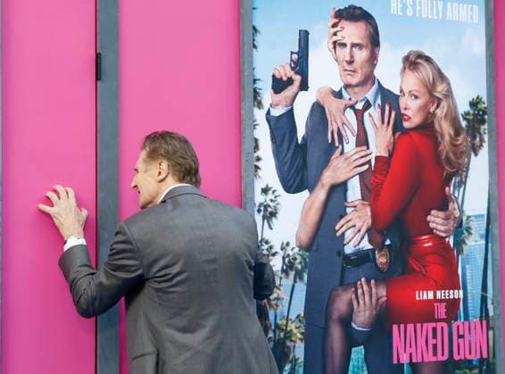 Liam Neeson arrives on the red carpet for Paramount Pictures The Naked Gun Premiere at the SVA Theatre on Monday, July 28, 2025 in New York City.  NYP20250729315 JOHNxANGELILLO