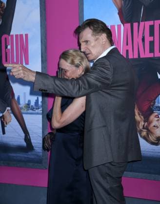 July 28, 2025, New York, Ny, United States: Pamela Anderson and Liam Neeson attend the US Premiere of The Naked Gun at SVA Theater in New York. July 28, 2025. New York United States - ZUMAp281 20250728_zea_p281_012 Copyright: xPhotoxImagexPressx