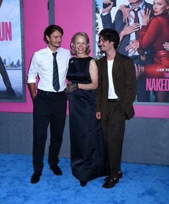 July 28, 2025, New York, Ny, United States: Brandon Thomas Lee, Pamela Anderson, and Dylan Jagger Lee attend the US Premiere of The Naked Gun at SVA Theater in New York. July 28, 2025. New York United States - ZUMAp281 20250728_zea_p281_023 Copyright: xPhotoxImagexPressx