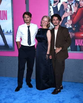 July 28, 2025, New York, Ny, United States: Brandon Thomas Lee, Pamela Anderson, and Dylan Jagger Lee attend the US Premiere of The Naked Gun at SVA Theater in New York. July 28, 2025. New York United States - ZUMAp281 20250728_zea_p281_020 Copyright: xPhotoxImagexPressx