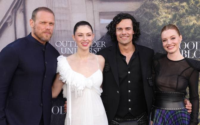 28 July 2025 . Los Angeles, California - Sam Heughan, Hermione Corfield, Jamie Roy, Harriet Slater At Outlander: Blood of my Blood Premiere Event held at DGA Theater Complex in Los Angeles. Los Angeles USA - ZUMAa123 20250728_zaa_a123_118 Copyright: xFSx