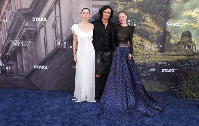 28 July 2025 . Los Angeles, California - Hermione Corfield, Jamie Roy, Harriet Slater At Outlander: Blood of my Blood Premiere Event held at DGA Theater Complex in Los Angeles. Los Angeles USA - ZUMAa123 20250728_zaa_a123_003 Copyright: xFSx