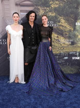 28 July 2025 . Los Angeles, California - Hermione Corfield, Jamie Roy, Harriet Slater At Outlander: Blood of my Blood Premiere Event held at DGA Theater Complex in Los Angeles. Los Angeles USA - ZUMAa123 20250728_zaa_a123_083 Copyright: xFSx