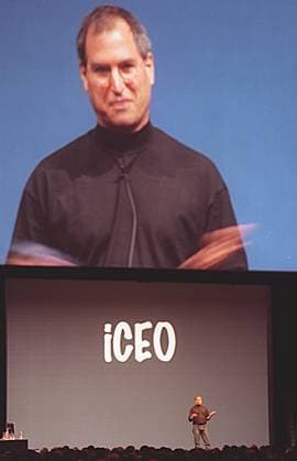 Steve Jobs Jan. 5, 2000 - San Francisco, CA, USA - Apple s new iCEO, Steve Jobs can be seen projected on the big screen while making the announcement from moving to interim CEO to iCEO during the Macworld Expo keynote speech at Moscone Center in San Francisco, California, on January 5, 2000. Jobs passed away on Wednesday, October 5, 2011. He was 56. Copyright: xRichardxKocixHernandezx
