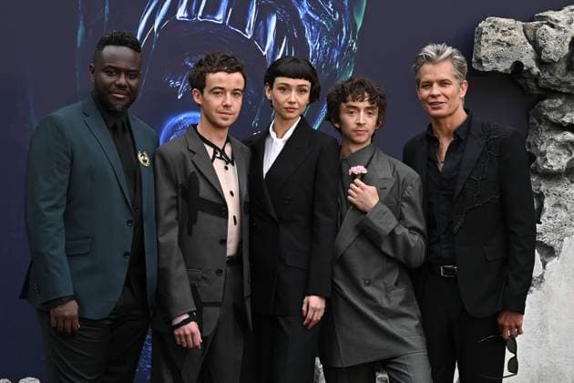 Babou Ceesay, Alex Lawther, Sydney Chandler, Samuel Blenkin and Timothy Olyphant attends Alien: Earth European Premiere at the Barbican Centre in London, England. UK. Tuesday 29th July 2025. Copyright: xJamesxWarrenx adycq050