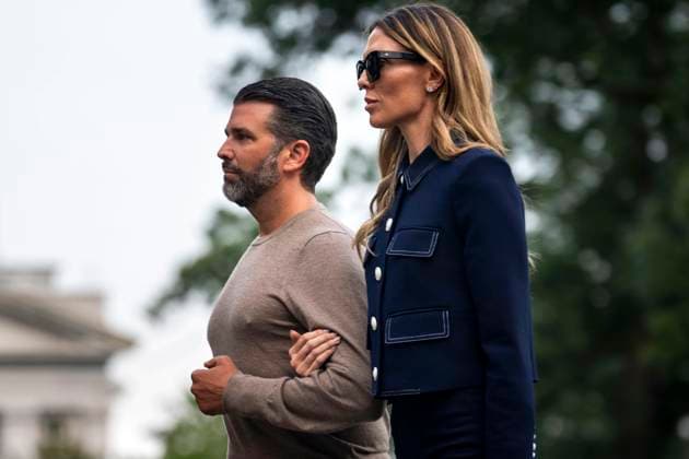 Donald Trump Jr., son of United States President Donald J Trump, and his girlfriend Bettina Anderson walk across the South Lawn after exiting Marine One the White House in Washington, DC on Tuesday, July 29, 2025. Copyright: xBonniexCashx xPoolxviaxCNPx MediaPunchx