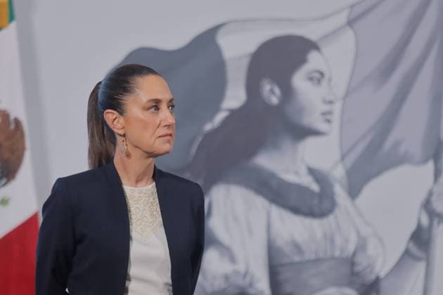 Mexico™s President Claudia Sheinbaum Holds Briefing Mexico s President Claudia Sheinbaum speaks during a news conference, where she talk about the meeting she held with the relatives of the disappeared from Ayotzinapa, at National Palace. on July 30, 2025 in Mexico City, Mexico. Mexico City CDMX Mexico Copyright: xCarlosxSantiagox
