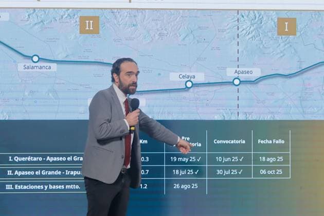 Mexico™s President Claudia Sheinbaum Holds Briefing Director of the Railway Transport Regulatory Agency, AndrÃ s Lajous Loaeza, speaks during a news conference where he reported on the support and construction of railway infrastructure in the construction of four new passenger train lines at National Palace. on July 30, 2025 in Mexico City, Mexico. Mexico City CDMX Mexico Copyright: xCarlosxSantiagox