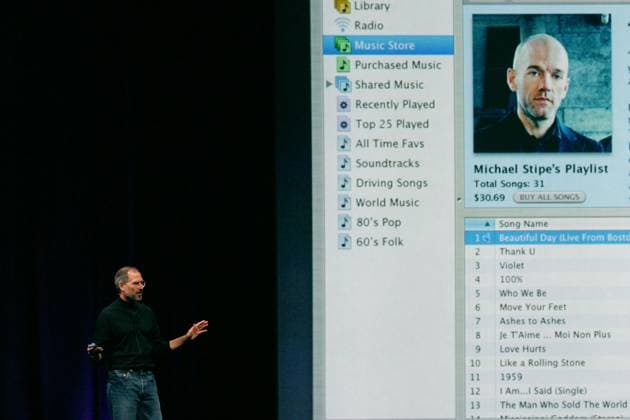 Steve Jobs Announces iTunes for Windows Oct 16, 2003; San Francisco, CA, USA; STEVE JOBS, CEO of Apple Computers, announces both an upgrade for Apple s iTunes application and, for the first time, a Windows version of iTunes and its built-in downloadable Music Store.. Copyright: xEricxSlomansonx