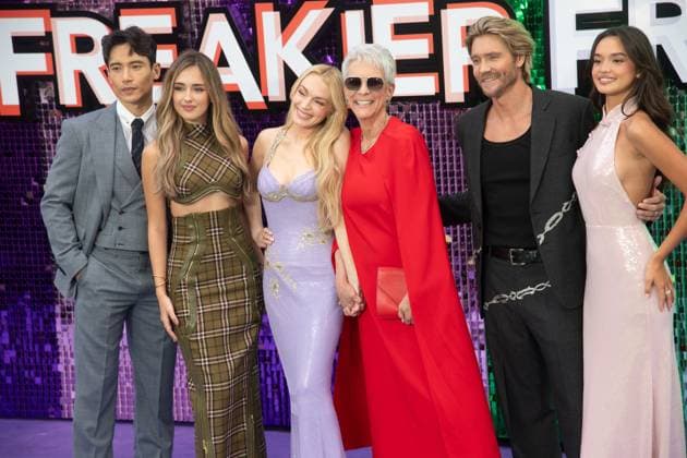 Freakier Friday UK Premiere Arrivals at Odeon Luxe, Leicester Square, London, UK (L-R) - Manny Jacinto, Julia Butters, Lindsay Lohan, Jamie Lee Curtis, Chad Michael Murray, Sophia Hammons attends The Freakier Friday UK Premiere at Odeon Luxe, Leicester Square, London, England, UK on Thursday 31 July, 2025., Credit:Justin Ng Avalon UK, England, London, Odeon Luxe, Leicester Square Copyright: xJustinxNgx xAvalonx 1027011048