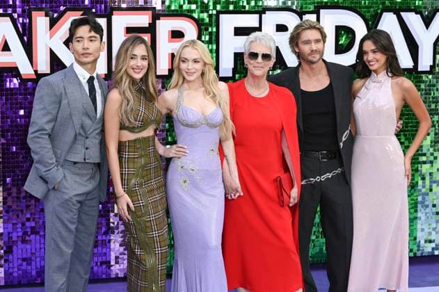 Manny Jacinto, Julia Butters, Lindsay Lohan, Jamie Lee Curtis, Chad Michael Murray und Sophia Hammons bei der Premiere des Kinofilms Freakier Friday im Odeon Luxe Leicester Square. London, 31.07.2025