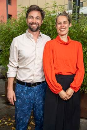 abb Bjoern Harras und Marie Keppler zu Gast anlaesslich der Deutschen Erstauffuehrung vom Theaterstueck Vanja von der Komoedie am Kurfuerstendamm im Neuen Haus des Berliner Ensemble am 03.August 2025 in Berlin Berlin Deutschland