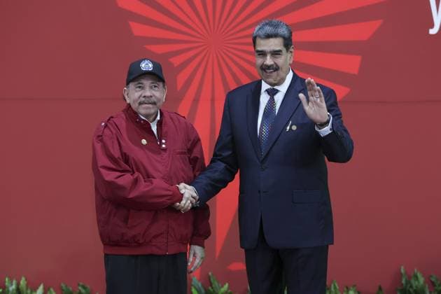 Bolivarian Alliance for the Peoples of Our America Summit in Caracas CARACAS, VENEZUELA - DECEMBER 14: Venezuela s President Nicolas Maduro (R) shakes hands with Nicaragua s President Daniel Ortega during a meeting of leaders of the member states of the Bolivarian Alliance for the Peoples of Our America and the Treaty of Commerce and Promotion (ALBA-TCP), in Caracas, Venezuela December 14, 2024. Caracas Venezuela. Editorial use only. Please get in touch for any other usage.  Copyright: x2025xAnadoluxPedroxRancesxMatteyx